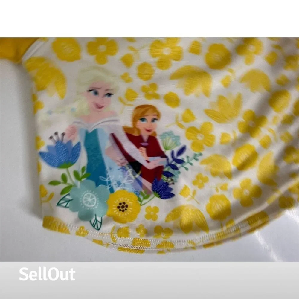 Disney Frozen Girls' One Piece Swimsuit Yellow Floral Size M​​